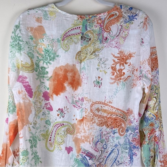 Soft Surroundings | Feminine Cottagecore  Linen Watercolor Ruffle Blouse | M - Picture 7 of 12